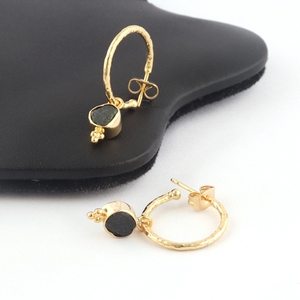 Factory Wholesale Trendy Style Natural Blue Sapphire <b>Tiny</b> Hanging <b>Hoop</b> Stud <b>Earrings</b> Brass Gold Plated Birthstone Jewelry - Product Image 4