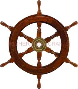 Medieval Replicas Wood Brass <b>Ship</b> Polystone Whee 18 Inch <b>Wheel</b> Boat Ornament Decorative Nautical <b>Wheel</b> with Six Spokes - Product Image 2