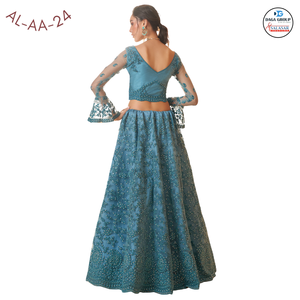 Hermosa Blusa Tradicional Bordada con Cordones, Dupatta con Trabajo de Calado, Pedrería Abundante, Multicolor, de Seda y Satén, para Mujer, Estilo Indio - Product Image 2