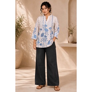 Haut en soie brodé beige pour femme Nayantara Shireen, col asymétrique, tenue de bureau, taille XL - Product Image 6