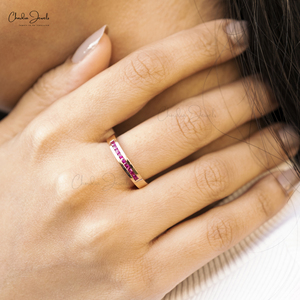 แหวนแต่งงานแซฟไฟร์สีชมพูทรงกลม2มม. สีโรสโกลด์แท้14K แหวนสัญญาของขวัญครบรอบที่สมบูรณ์แบบสำหรับเธอในราคาโรงงาน - Product Image 6