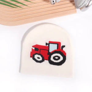 Tracteur dessin animé motif Jacquard LOGO personnalisé chapeau sans bord automne et hiver coupe-vent et chaud tricoté chapeau pour bébé garçon et fille - Product Image 6