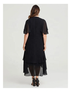 2026 New Arrivals Casual <b>Dress</b> Empire Rose Maxi <b>Dress</b> Faux Wrap Style Front With Waist Belt Short <b>Sleeves</b> <b>Flutter</b> <b>Sleeve</b> <b>Dress</b> - Product Image 3