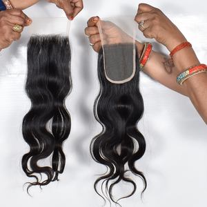 Cheveux humains indiens bruts de qualité supérieure, double trame, Remy, fermeture naturelle 4*4, Bodywave, texture rebondissante, cuticules alignées, en vente - Product Image 4