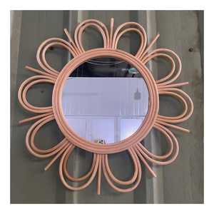 Miroir à cadre en rotin fait main minimaliste miroir mural décoratif Boho Chic pour la maison, le bureau, le studio et les cadeaux en gros - Product Image 1