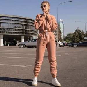 Ensemble survêtement jogging en molleton de coton biologique avec veste à capuche zippée et pantalon de survêtement streetwear d'hiver avec logo personnalisé - Product Image 2