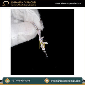 Regalo de aniversario Joyería fina 0,65 TCW 14K Oro sólido Unisex Custom Ice Out Gun Charm Dainty Moissanite Diamond Pendant - Product Image 4