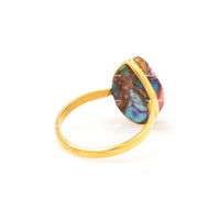 Nouvelle Collection – Bague Poire Bohème Délicate en Argent Sterling Plaqué Or 18K avec Turquoise Cuivrée et Huître Épineuse Naturelle Mélangée 12x16mm – Meilleure Vente