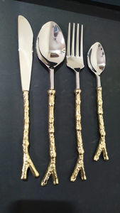 Ensembles de couverts sur le thème de la nature en laiton sur mesure avec conception de brindilles végétales disponibles avec cuillère et fourchette idéales pour la revente - Product Image 3