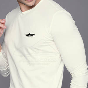 T-shirt col rond personnalisé pour hommes 100% coton à manches longues léger à motif solide coupe ample à motif solide - Product Image 4