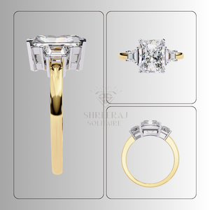 Bague solitaire de luxe pour femme, diamant taille radiant, trois pierres, 4,50 carats au total, certifié IGI, diamant de laboratoire CVD, personnalisable, en or massif 14K/18K - Product Image 4