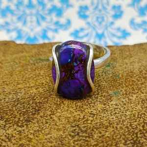 Bague en argent sterling 925 faite à la main élégante pierre de turquoise en cuivre violet naturel pierre précieuse de coupe ovale lisse pour mariage ou fête - Product Image 2
