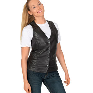 Chalecos de cuero para motocicleta para mujer, chaleco personalizado de cuero, venta al por mayor - Product Image 2