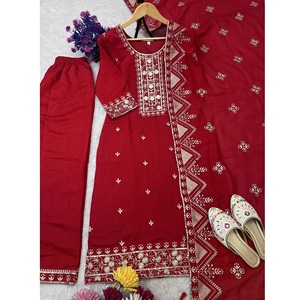 Conjunto de Pantalón y Top de Seda Vichitra de Primera Calidad con Dupatta para Bodas, Festivales y Eventos Nocturnos, Disponible para Exportación - Product Image 1