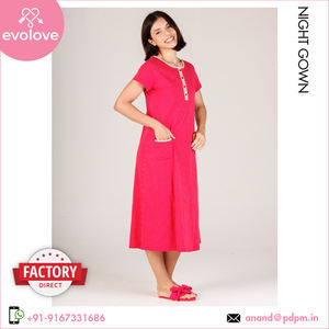 Distribuidor mejor listado de calidad superlativa 100% ropa de dormir de noche hecha de algodón media manga corta vestido de noche para damas de mujer - Product Image 3