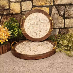 Plateau en bois élégant rustique à forte demande avec incrustation de nacre multifonctionnel pour les cadeaux de mariage Ramadan Eid - Product Image 1