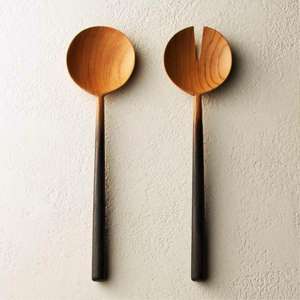 Ensemble vert envie fait à la main de 30cm de cuillères et fourchettes de service à salade en bois et en os pour cadeau de cuisine - Product Image 4