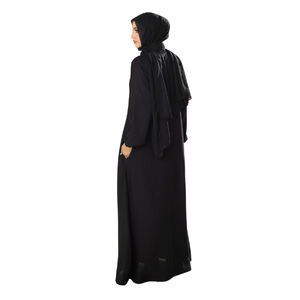 Robe Abaya Traditionnelle Musulmane Modeste pour Adultes, Col Montant, Ourlet Évasé, Longueur MAXI, Vêtement Islamique en Satin, Manches à Poignets Élastiques - Product Image 5