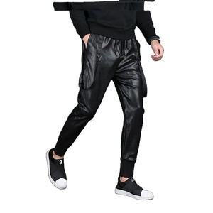 Men's High Waist Faux Leather Sweatpants Street Style <b>Hip</b> Hop Ankle Cuffed Jogger Pants with Drawstring Elastic Casual Trousers - Product Image 4