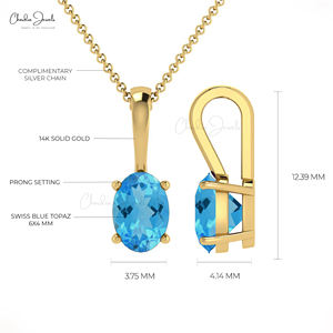 เครื่องประดับ14K สีทองแท้จี้สวิสสีฟ้าบุษราคัมทรงรีตัดขนาด6x4มม. จี้อัญมณีข้อเสนอพิเศษขายส่ง - Product Image 5