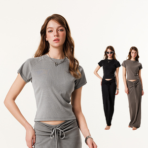 Top informal de verano para mujer, Camiseta ajustada de cuello redondo con logotipo personalizado, camisetas ajustadas ecológicas para niña, gran oferta - Product Image 2