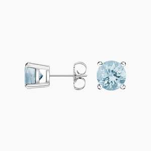 Amazing 14K Yellow & White Pure Gold <b>Stud</b> <b>Earrings</b> with Brilliant Round Cut <b>Aquamarine</b> Gemstone Trendy Diamond for Parties - Product Image 4