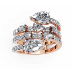 Anillo de diamantes cultivados en laboratorio con capas de perlas en oro amarillo, rosa y blanco de 9, 14 y 18 quilates para una elegancia nupcial moderna - Product Image 1