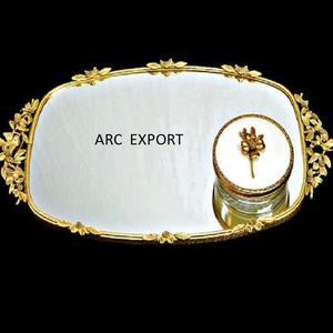 Plateaux de service en nacre faits à la main avec poignées de designer en laiton Design tendance Grand plateau de service rond en chocolat - Product Image 3