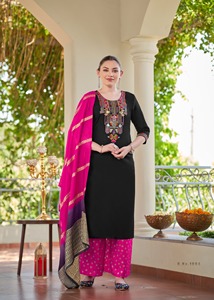 Presentamos un nuevo diseño de tela de rayón tradicional para mujer, pantalón Kurti y conjunto Dupatta para ropa informal y de oficina - Product Image 2