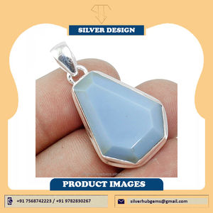 Pendentif en forme de cercueil en véritable chalcédoine aqua, serti en bélière, vente en gros directe d'usine, bijoux en argent sterling 925 - Product Image 2