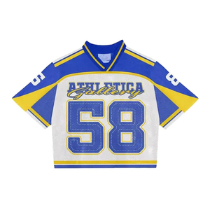 Camisetas de fútbol vintage americano del fabricante personalizado para hombres de malla de punto de gran tamaño con cuello en V Crop Boxy Mesh Servicio OEM - Product Image 6