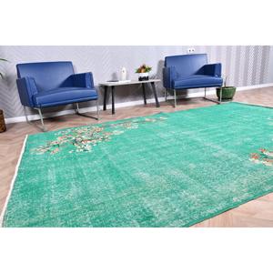 Tapis turc vintage 5,8x9,1 pi (177x277 cm) en laine verte patchwork avec envers en latex - Product Image 2