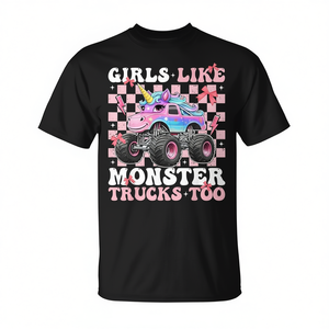 T-shirt con unicorno e monster truck per ragazze, ideale per abbigliamento promozionale - Product Image 2