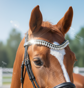 Bande de sourcils de cheval confortable en cuir noir de luxe avec des cristaux de larme couleur personnalisée bride équestre faite à la main - Product Image 1