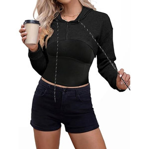 Ropa de invierno de Color sólido para mujer, sudaderas con capucha de corte corto, venta directa de fábrica, transpirable, transpirable, anti-pilling, sudaderas con capucha de corte corto para mujer - Product Image 5