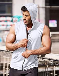 Mens sleeveless fitted fitness <b>hoodie</b> <b>gym</b> wear for workout training bodybuilding performance - Product Image 3