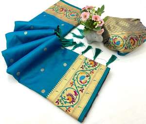Nueva tienda de sari al por mayor de seda suave y pura de paithani de pavo real bagadu en Surat - Product Image 3