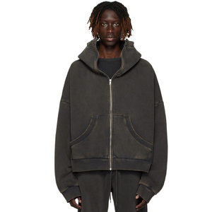 Sweat à capuche en molleton de coton biologique 510 g/m², lavé à l'enzyme, à épaules tombantes, tendance, noir, fermeture éclair intégrale, durable - Product Image 2