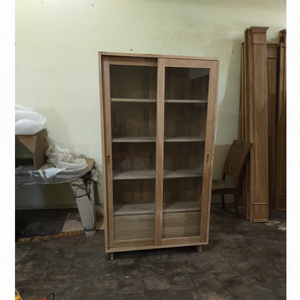Meubles de maison Porte coulissante en bois de chêne Vitrine Armoires en tissu de bois Étagères Étagère à chaussures en bois Vitrine en verre - Product Image 1