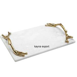 Plateau de service décoratif en vrac, poignée et bords en or de marbre blanc, 50 pièces - Product Image 4