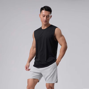 เสื้อแขนกุดสำหรับผู้ชายเสื้อแขนกุดสำหรับออกกำลังกายเสื้อกล้ามสีดำแบบปรับแต่งโลโก้ได้ตามต้องการแนวสตรีท - Product Image 3