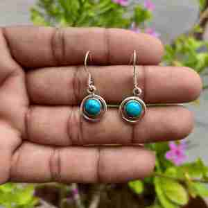 Boucles d'oreilles bohème en argent sterling faites à la main Design papillon élégant diamant de pierre précieuse turquoise cadeau ethnique d'inspiration ethnique - Product Image 1