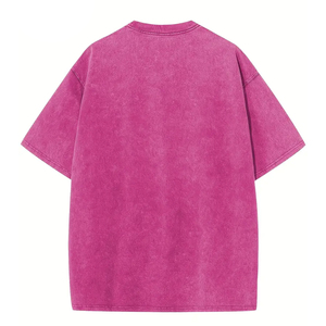Camiseta de Gran Tamaño para Hombre al por Mayor, Manga Corta, Cuello Redondo, Color Rosa, Estilo Casual, Hecha de Algodón y Poliéster, Lavada al Ácido - Product Image 2
