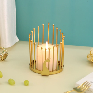 Portavelas de alambre de Metal, candelabros decorativos dorados inspirados en pavo real para el hogar y decoraciones de mesa, centro de mesa - Product Image 3