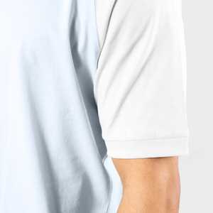 T-shirt blanc bicolore col épais sans étiquette pour homme, en coton, à manches Raglan, col rond, Patchwork - Product Image 6