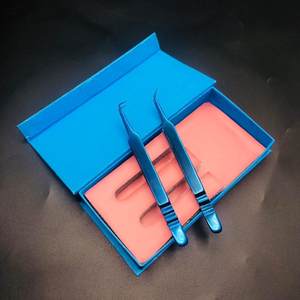 Pinzas azules de Plasma de punta de fibra de 90 grados y 45 grados de alta calidad, pinzas de extensión de pestañas de acero inoxidable sólido al por mayor - Product Image 6
