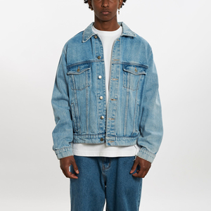 แจ็กเก็ตยีนส์ฟอกสีฟ้าอ่อนสำหรับผู้ชายเสื้อนอกยีนส์ลำลองแบบคลาสสิกโลโก้ตามสั่งใส่สบายใช้ได้กับทุกขนาดที่มีให้ - Product Image 1