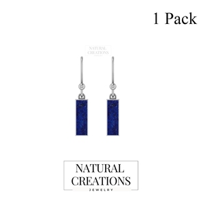 Boucles d'oreilles pendantes en argent sterling 925 de haute qualité, finition haut de gamme, lapis-lazuli, double cœur, forme baguette, sertissage en bélière, tendance, mariage - Product Image 2