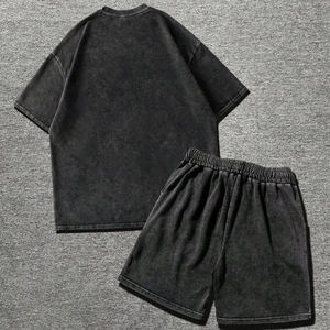 Fabricant de vêtements Streetwear personnalisé été Jogging Vintage acide lavé 100% coton biologique ensemble t-shirt et short pour hommes - Product Image 2
