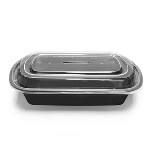 Contenitori rettangolari per alimenti da 28 once in plastica PP nera, adatti al microonde, con coperchi. - Product Image 4